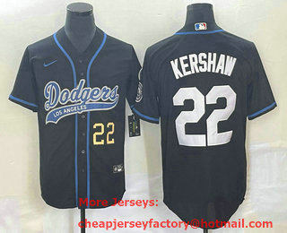 Men's Los Angeles Dodgers #22 Clayton Kershaw Number Black Cool Base Stitched Baseball Jersey 01