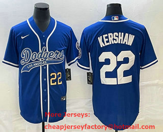 Men's Los Angeles Dodgers #22 Clayton Kershaw Number Blue Cool Base Stitched Baseball Jersey