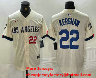 Men's Los Angeles Dodgers #22 Clayton Kershaw Number Cream 2024 City Connect Limited Stitched Jersey