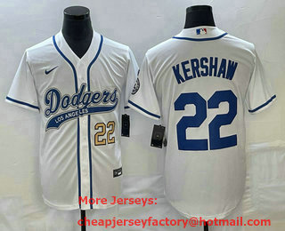 Men's Los Angeles Dodgers #22 Clayton Kershaw Number White Cool Base Stitched Baseball Jersey 01