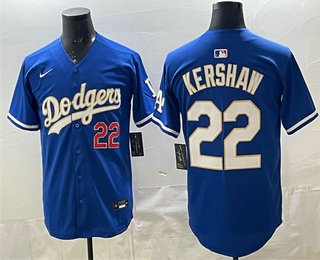Men's Los Angeles Dodgers #22 Clayton Kershaw Royal Gold Limited Stitched Jersey
