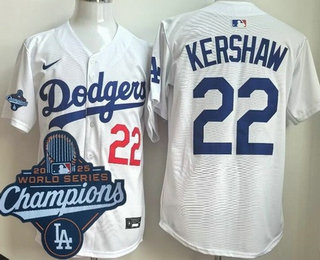 Men's Los Angeles Dodgers #22 Clayton Kershaw White 2025 World Series Champions Limited Jersey