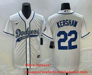 Men's Los Angeles Dodgers #22 Clayton Kershaw White Cool Base Stitched Baseball Jersey 01