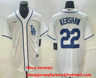 Men's Los Angeles Dodgers #22 Clayton Kershaw White Cool Base Stitched Baseball Jersey 01