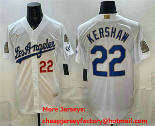 Men's Los Angeles Dodgers #22 Clayton Kershaw White Gold 9x B2B Champs Collection Limited Jersey