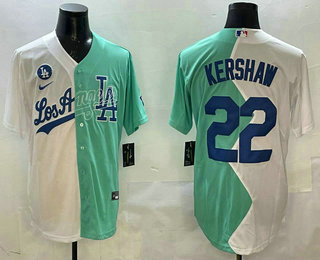 Men's Los Angeles Dodgers #22 Clayton Kershaw White Green 2022 Celebrity Softball Game Cool Base Jersey