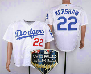 Men's Los Angeles Dodgers #22 Clayton Kershaw With Small Number Home 2018 World Series Patch Stitched MLB Cool Base MLB Jersey