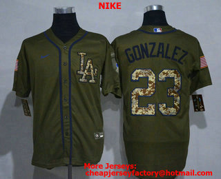 Men's Los Angeles Dodgers #23 Adrian Gonzalez Green Salute To Service Stitched MLB Cool Base Nike Jersey