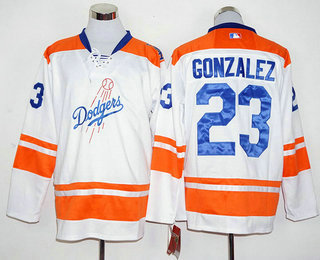 Men's Los Angeles Dodgers #23 Adrian Gonzalez White Alternate Long Sleeve Baseball Jersey