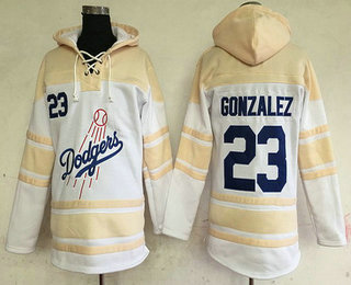 Men's Los Angeles Dodgers #23 Adrian Gonzalez White Baseball MLB Hoodie