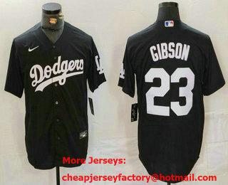 Men's Los Angeles Dodgers #23 Kirk Gibson Black Cool Base Stitched Jersey