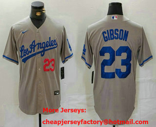 Men's Los Angeles Dodgers #23 Kirk Gibson Number Grey With los Cool Base Stitched Jersey