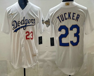 Men's Los Angeles Dodgers #23 Kyle Tucker White 2026 Gold Collection Stadium Jersey