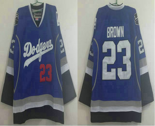 Men's Los Angeles Dodgers #23 and Los Angeles Kings #23 Dustin Brown Blue Stitched NHL Reebok Hockey Jersey