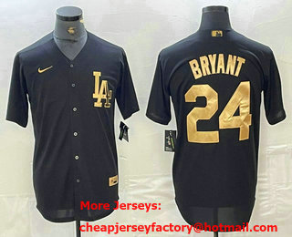 Men's Los Angeles Dodgers #24 Kobe Bryant Black Gold Cool Base Stitched Jersey