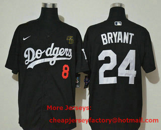 Men's Los Angeles Dodgers #24 Kobe Bryant Black KB Patch Stitched MLB Cool Base Nike Jersey With front Number 8