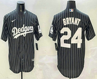 Men's Los Angeles Dodgers #24 Kobe Bryant Black Pinstripe Cool Base Stitched Jersey