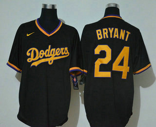 Men's Los Angeles Dodgers #24 Kobe Bryant Black Stitched Pullover Throwback Nike Jersey 1