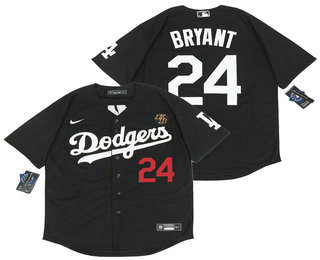Men's Los Angeles Dodgers #24 Kobe Bryant Black With KB Patch Stitched MLB Cool Base Nike Jersey 1