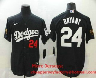 Men's Los Angeles Dodgers #24 Kobe Bryant Black With KB Patch Stitched MLB Cool Base Nike Jersey