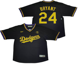 Men's Los Angeles Dodgers #24 Kobe Bryant Black With KB Patch Stitched Pullover Throwback Nike Jersey