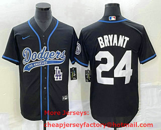 Men's Los Angeles Dodgers #24 Kobe Bryant Black With Patch Cool Base Stitched Baseball Jersey 01