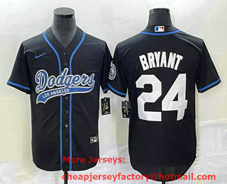 Men's Los Angeles Dodgers #24 Kobe Bryant Black With Patch Cool Base Stitched Baseball Jersey 02