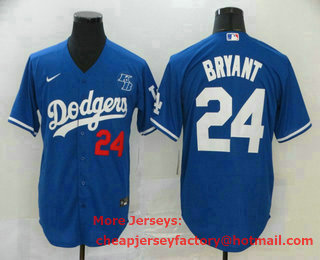 Men's Los Angeles Dodgers #24 Kobe Bryant Blue KB Patch Stitched MLB Cool Base Nike Jersey