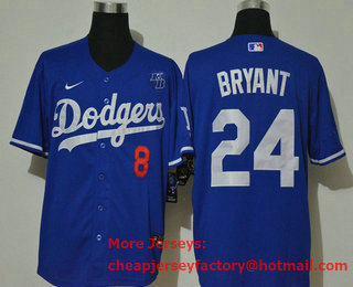 Men's Los Angeles Dodgers #24 Kobe Bryant Blue KB Patch Stitched MLB Cool Base Nike Jersey With front Number 8