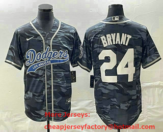 Men's Los Angeles Dodgers #24 Kobe Bryant Gray Camo Cool Base With Patch Stitched Baseball Jersey 01