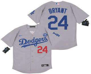 Men's Los Angeles Dodgers #24 Kobe Bryant Grey KB Patch Stitched MLB Cool Base Nike Jersey 1