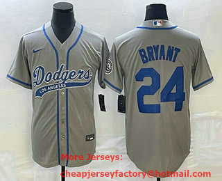 Men's Los Angeles Dodgers #24 Kobe Bryant Grey With Patch Cool Base Stitched Baseball Jersey 01