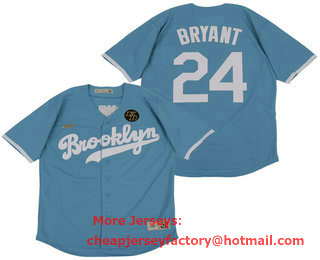 Men's Los Angeles Dodgers #24 Kobe Bryant Light Blue KB Patch Stitched MLB Cool Base Cooperstown Collection Nike Jersey
