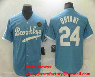 Men's Los Angeles Dodgers #24 Kobe Bryant Light Blue Throwback With KB Patch Cool Base Stitched Baseball Jersey