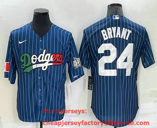 Men's Los Angeles Dodgers #24 Kobe Bryant Navy Blue Pinstripe 2020 World Series Cool Base Nike Jersey
