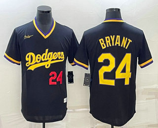 Men's Los Angeles Dodgers #24 Kobe Bryant Number Black Stitched Pullover Throwback Nike Jersey 01