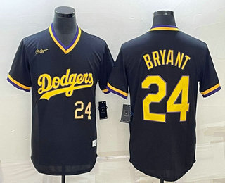 Men's Los Angeles Dodgers #24 Kobe Bryant Number Black Stitched Pullover Throwback Nike Jersey 02