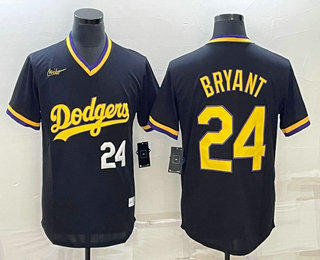 Men's Los Angeles Dodgers #24 Kobe Bryant Number Black Stitched Pullover Throwback Nike Jersey 03