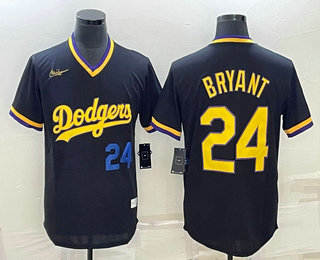 Men's Los Angeles Dodgers #24 Kobe Bryant Number Black Stitched Pullover Throwback Nike Jersey 04