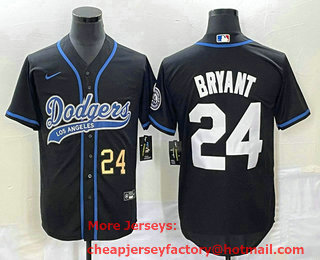 Men's Los Angeles Dodgers #24 Kobe Bryant Number Black With Patch Cool Base Stitched Baseball Jersey 01
