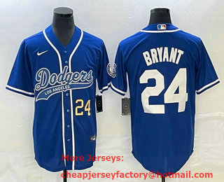 Men's Los Angeles Dodgers #24 Kobe Bryant Number Blue Cool Base Stitched Baseball Jersey