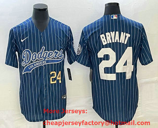 Men's Los Angeles Dodgers #24 Kobe Bryant Number Blue Pinstripe Cool Base Stitched Baseball Jersey