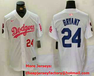 Men's Los Angeles Dodgers #24 Kobe Bryant Number White Pink With Patch Limited Stitched Jersey