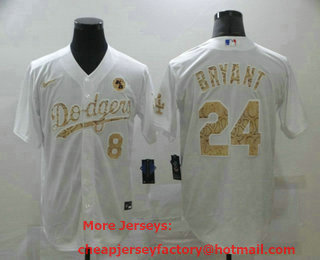 Men's Los Angeles Dodgers #24 Kobe Bryant White Fashion Stitched MLB Cool Base Nike Jersey