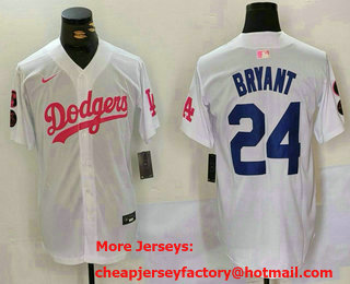 Men's Los Angeles Dodgers #24 Kobe Bryant White Pink With Patch Limited Stitched Jersey