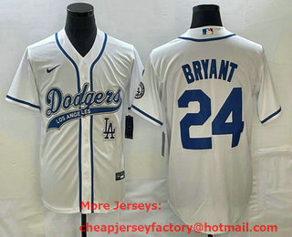 Men's Los Angeles Dodgers #24 Kobe Bryant White With Patch Cool Base Stitched Baseball Jersey 01