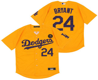 Men's Los Angeles Dodgers #24 Kobe Bryant Yellow KB Patch Stitched MLB Cool Base Nike Jersey
