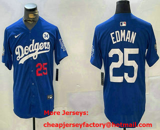 Men's Los Angeles Dodgers #25 Tommy Edman Number Blue 2024 World Series With Fernando 34 Fashion Limited Stitched Jersey 11