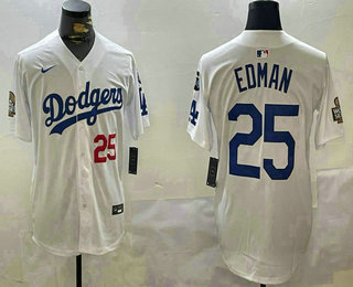 Men's Los Angeles Dodgers #25 Tommy Edman Number White 2024 World Series With Fernando 34 Fashion Limited Stitched Jersey