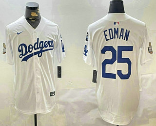 Men's Los Angeles Dodgers #25 Tommy Edman White 2024 World Series With Fernando 34 Fashion Limited Stitched Jersey